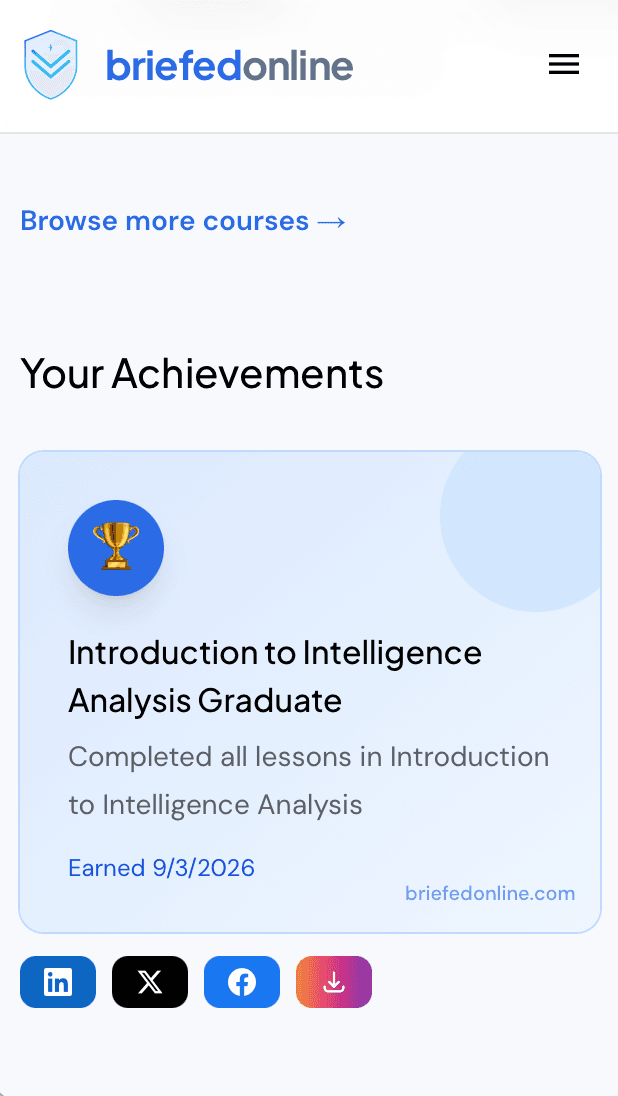 Mobile view of achievements with social sharing